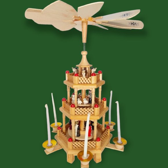 Holiday Vtg German 3 Tier Christmas Pyramid Carousel Nativity Scene